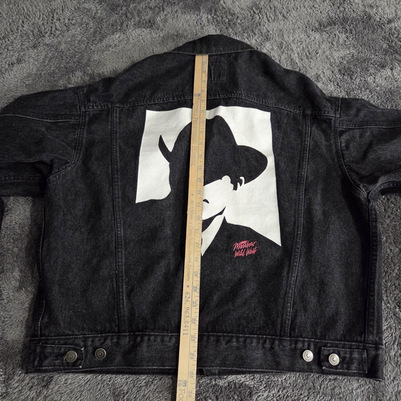 Vtg MARLBORO MAN Trucker Jacket Wild West Graphic Black Denim Jean L - Picture 10 of 13